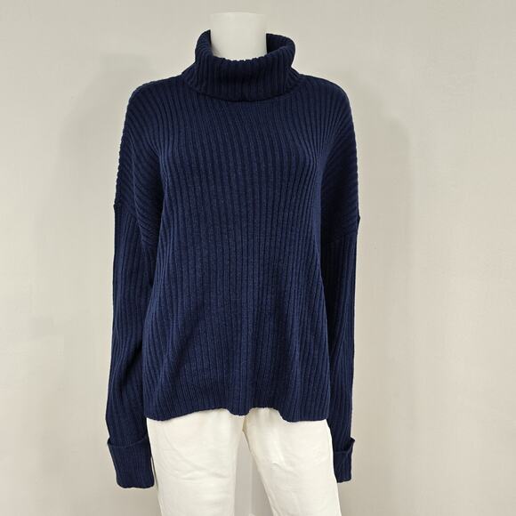 Crown & Ivy XXL Sweater Turtleneck Cuffed Prep School Womens Navy Stretch NWT - Picture 1 of 8